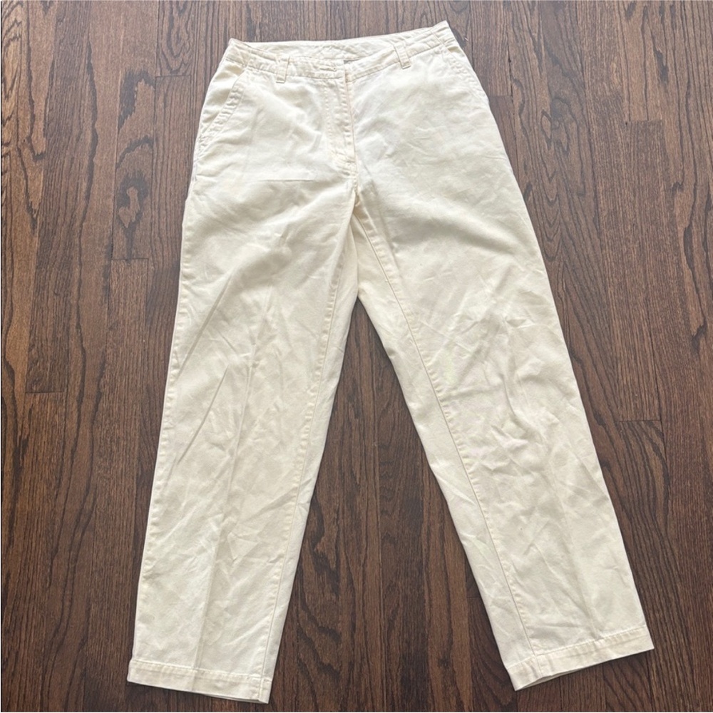 LL Bean Women's Vacation Flowy Cream Yellow Breathable 100% Cotton Pants Pockets - Picture 3 of 3